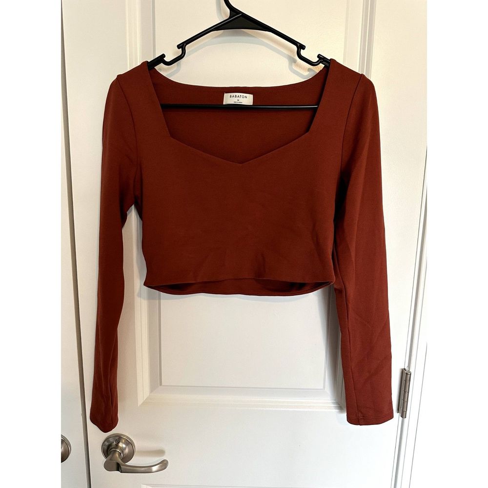Babaton by Aritizia Long Sleeve Crop Top Size Large Burnt Orange